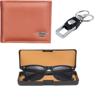 Peacock Mundkar Sunglass & Wallet Combo(Tan, Black)