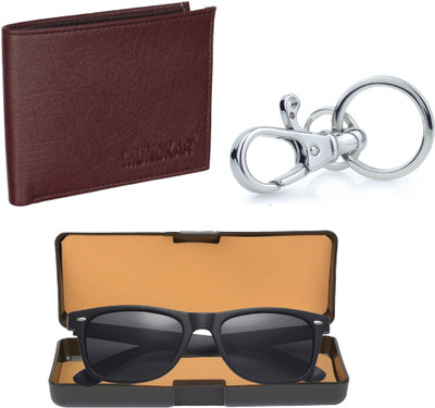 Mundkar Sunglass & Wallet Combo(Black, Brown)