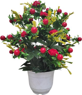 abhay flowers and fashion red cherry Bonsai Artificial Plant  with Pot(42 cm, Red, Green, White)