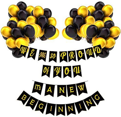 Rozi Decoration It's A New Beginning & Photo Bunting Banner with 50 Pcs Balloons Event Decor 52(Set of 52)