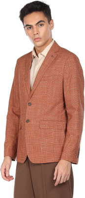 ARROW Self Design Single Breasted Formal Men Blazer(Orange)