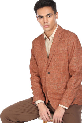 ARROW Self Design Single Breasted Casual Men Blazer(Orange)