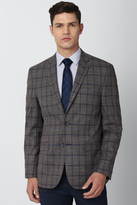 VAN HEUSEN Checkered Single Breasted Formal Men Blazer(Grey)