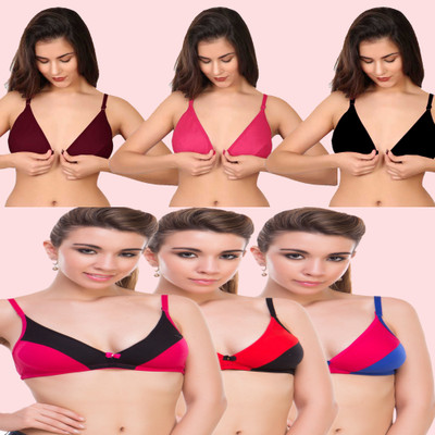 AMOZE Women Soft Half coverage Front Open With Metallic Hooks Women Push-up Non Padded Bra(Multicolor)
