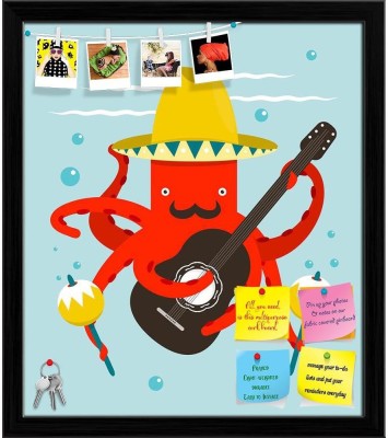 Artzfolio Macho Moustache Octopus Playing Guitar Notice Pin Soft Board with Push Pins Cork Bulletin Board(Black Frame 12 x 13.7 inch (30 x 35 cms))