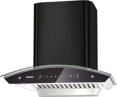 AGARO Elite 60 cm 1200 m3/hr curved glass Kitchen Hood Auto Clean Wall Mounted Chimney (Black 1200 CMH)