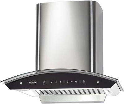 AGARO Elite 60 cm 1200 m3/hr curved glass Kitchen Hood, Silver Auto Clean Wall Mounted Chimney  (Silver 1200 CMH)