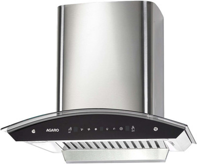AGARO Elite 60 cm 1200 m3/hr curved glass Kitchen Hood, Silver Auto Clean Wall Mounted Chimney (Silver 1200 CMH)