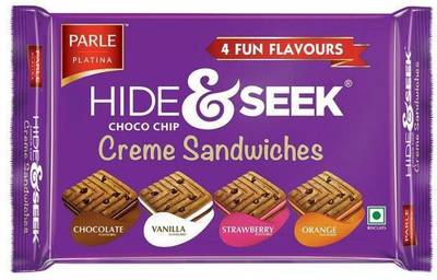 PARLE Hide & Seek 4 Fun Flavours Choco Chip Creme Sandwich Biscuits 400 g Cookies