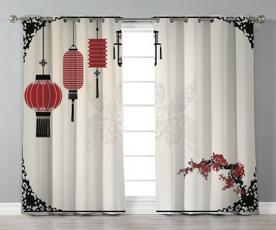 MF 153 cm (5 ft) Polyester, Silk Room Darkening Window Curtain (Pack Of 2)(Printed, White)