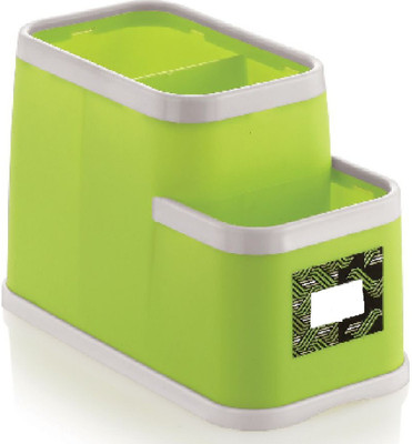 BIZOLO 3 Compartments Plastic Divided Holder 3 Compartments Plastic Desk ( Pack Of 1 ) Green(Green)