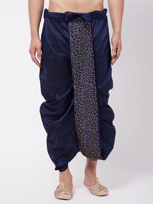 VM VM by Vastramay Men's Navy Blue Silk Blend Embroidered Dhoti Solid Men Dhoti