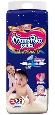 MamyPoko Extra Absorb Diaper - Extra large Size, Pack of 20 Diapers (XL-20) - XL(20 Pieces)
