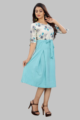 Modli 20 Fashion Women Fit and Flare Light Blue Knee Length Dress