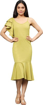 PandadiSaree Women Bodycon Green Midi/Calf Length Dress