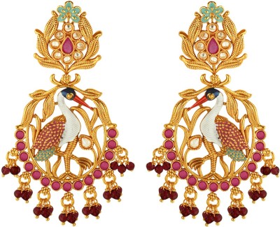 AlamodFashion Festive Wear Copper Gold Plated Synthetic Stone Dangle Diamond Copper Drops & Danglers