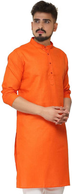 seawind Men Solid Straight Kurta(Orange)
