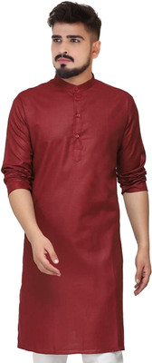 CELLUX Men Solid Straight Kurta(Maroon)