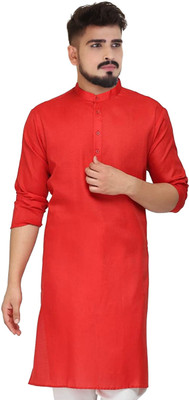 CELLUX Men Solid Straight Kurta(Red)