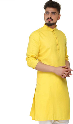 seawind Men Solid Straight Kurta(Yellow)