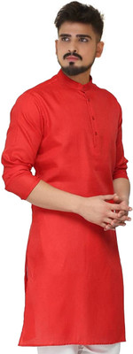 seawind Men Solid Straight Kurta(Red)