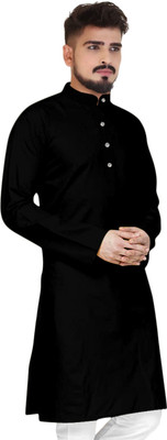 seawind Men Solid Straight Kurta(Black)