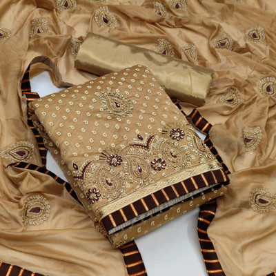 manvaa Cotton Blend Embroidered Salwar Suit Material