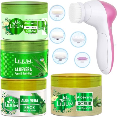 LILIUM Aloe Vera Facial Kit & Multifunction 5in1 Massager(5 x 200 ml)