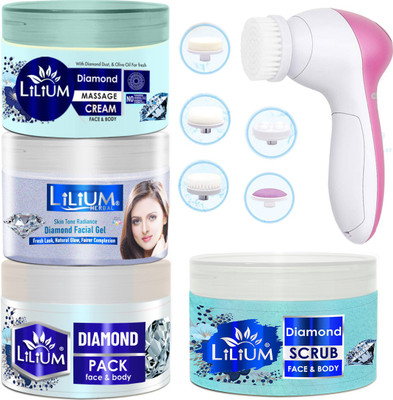 LILIUM Diamond Facial Kit & Multifunction 5in1 Massager, 1Kg(5 x 200 ml)