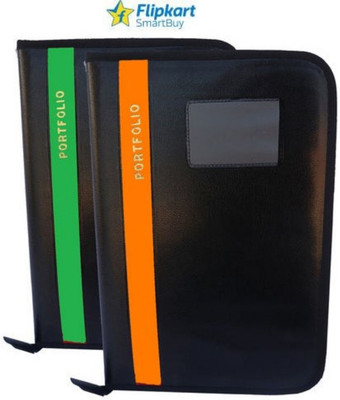 LAPATA Faux Leather Waterproof A4 Size Faux Leather Executive Professional File Folders for Certificates, Legal Documents with 20 Leafs/Sleeves/Document Folder with Zip..(Set Of 2, Orange, Green)