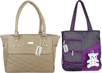 LAVITRA Women Purple, Beige Handbag(Pack of: 2)