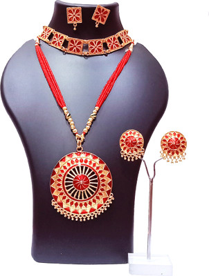 balaji gold Copper Gold-plated Red Jewellery Set(Pack of 1)