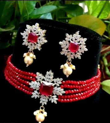 Ridhi Sidhi Collection Brass Gold-plated Red Jewellery Set(Pack of 1)