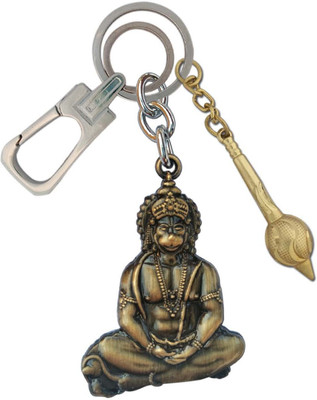 SHOKY LOOKS Golden Metal Hanuman ji With Golden Gada Finishing Chrome Locking Lock Key Chain