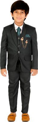 DKGF FASHION Boys Party(Festive) Coat Pant, Waistcoat, Tie, Shirt(Darkgreen)