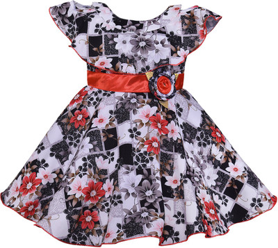 Wishkaro Girls Midi/Knee Length Casual Dress(Dark Blue, Short Sleeve)