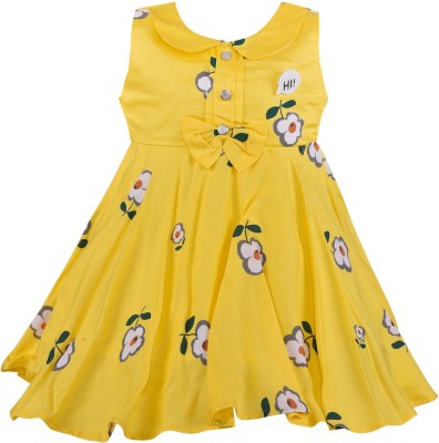 Wishkaro Girls Midi/Knee Length Casual Dress(Yellow, Sleeveless)