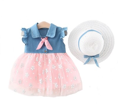 Bold N Elegant Indi Baby Girls Midi/Knee Length Casual Dress(Pink, Short Sleeve)