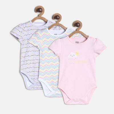 MINI KLUB Romper For Baby Girls Printed Pure Cotton(Multicolor, Pack of 3)