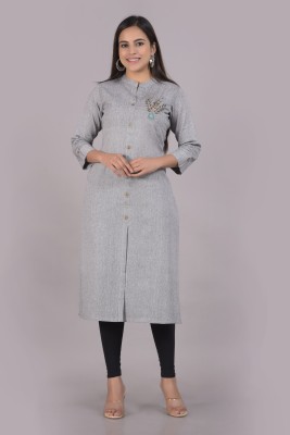 Alasha Women Printed Straight Kurta(Grey)