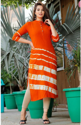 lad Women Printed, Dyed/Ombre Straight Kurta(Blue)