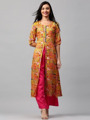 LIBAS Women Printed A-line Kurta(Yellow)