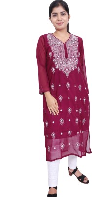 ADR International Women Printed Straight Kurta(Maroon)