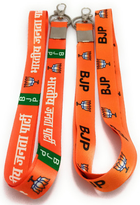 Key Era 2 Pc Bjp Bhartiya Janta party Fabric Lanyard I'd Card Tag Holder Keychain Lanyard(Orange)