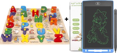 SHALAFI Alphabet AtoZ Learning Letter puzzle Board Game+8.5inch LCD Writing Pad/Tablet(Beige, Multicolor)