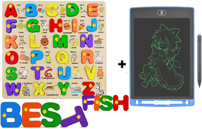 SHALAFI Digital Slate Learning toy Alphabet&Number Board Puzzle Writing Pad/Tablet Board(Beige, Multicolor)