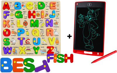 SHALAFI ABC Alphabet Puzzle Board Writing Pad/Tablet Board Slate Drawing Digital Notepad(Beige, Multicolor)