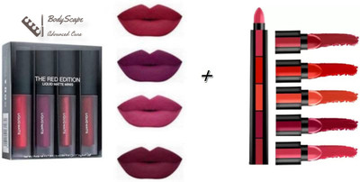 Bodyscape Red Edition Liquid Matte Lipstick & Ultra Smooth 5 in 1 Matte Finish Lipstick(Multicolor, 24 ml)
