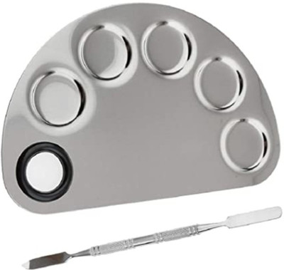 QEQEQ Stainless Steel Cosmetic 5 Dip Makeup Mixing Plate with Spatula Tool for Women