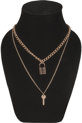 Utkarsh Inspired Key And Lock 2 Layered Imitation Locket Pendant Stainless Steel Necklace